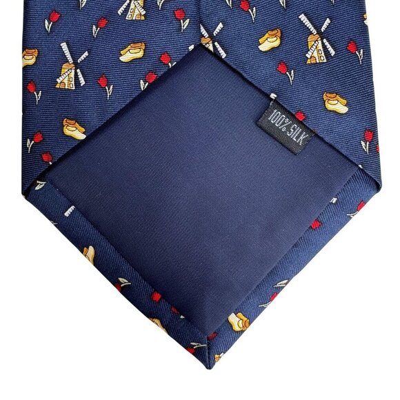 Kist Design Holland Mens Blue Silk Tie Windmill Tulip Wooden Clogs Motif Necktie - Picture 2 of 5